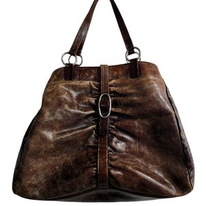VINTAGE KENNETH COLE SHOULDER BAG BROWN DISTRESSED LEATHER ZIP 👜💼 #vintage